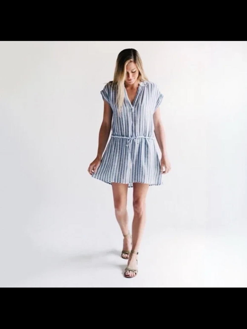 Rails Emma St Germain Stripe Linen Blend Dress with Skirt Lining and Pockets L